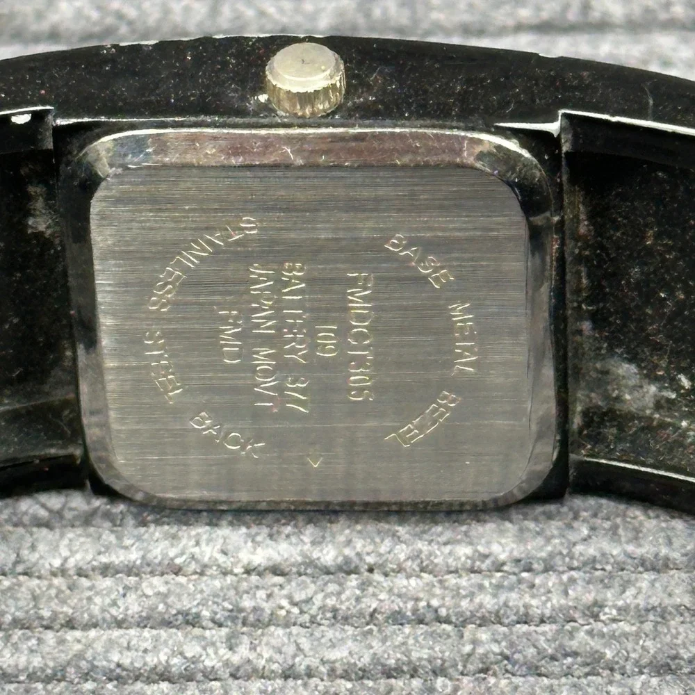 Womens Black Cuff Watch Baguette Accents Japan Movt Stainless Back